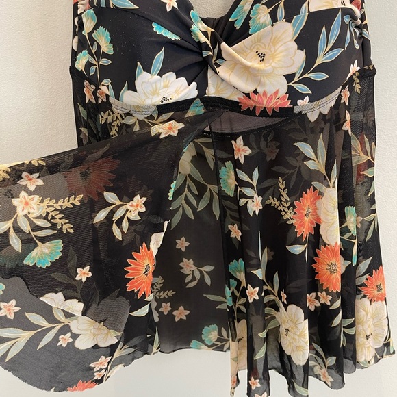 AI: Kona Sol Flyaway Tankini Top Black Mesh Floral Women’s L - Picture 7 of 10
